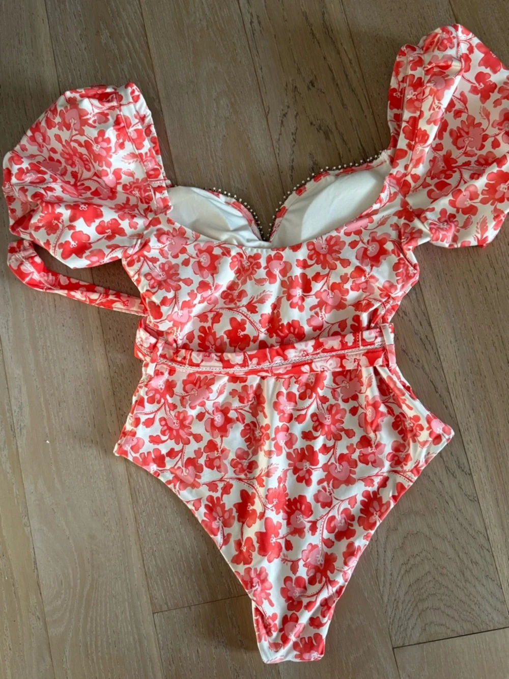 Floral Pink Puff-Sleeve One-Piece Swimsuit